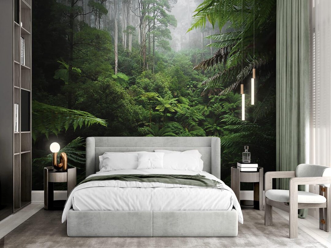 Lush Tropical Jungle Mural – Dark Botanical Wallpaper With Fern Forest ...