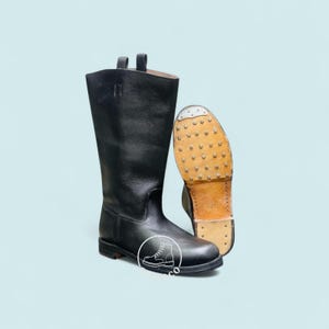Traditional German Jackboots – Black Leather, Heritage German Marschstiefel – Handcrafted Tall Boots,  German Riding Boots – Jackboot Style.