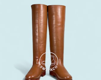 Handmade Tall Leather Riding Boots | Brown Full-Grain Equestrian Style