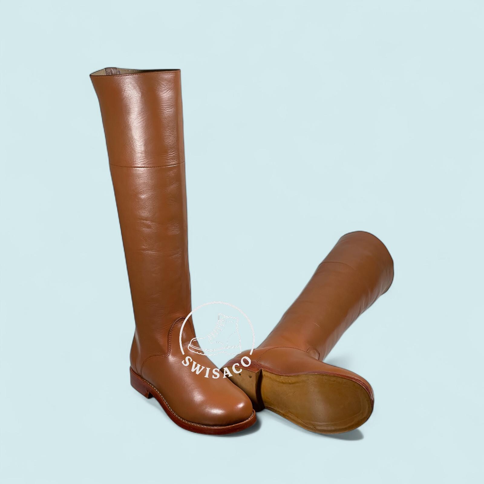 Handmade Tall Leather Riding Boots | Brown Full-grain Equestrian Style ...