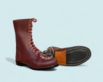 Handmade Leather Paratrooper Jump Boots, Military Style, Goodyear Welt
