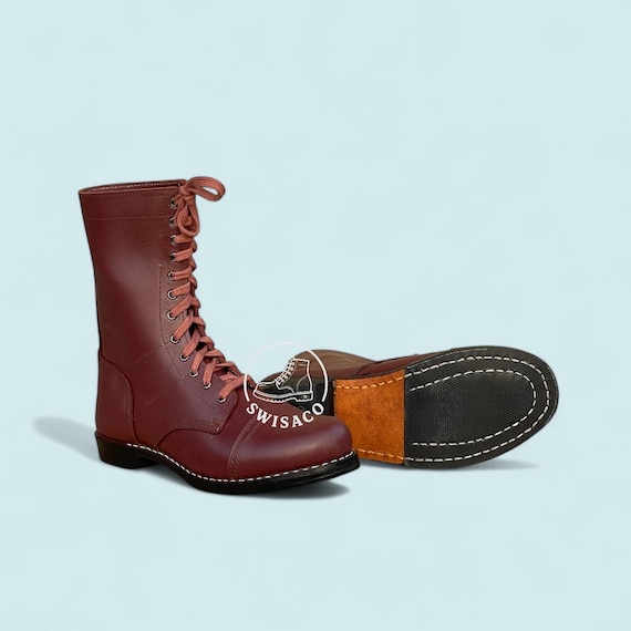 Handmade Leather Paratrooper Jump Boots, Military Style, Goodyear Welt