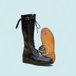 Frye Black Leather Lace-Up Boot with Tan Welt The Frye Company Tyler Lace-Up boots, most sizes and colors  main image 3