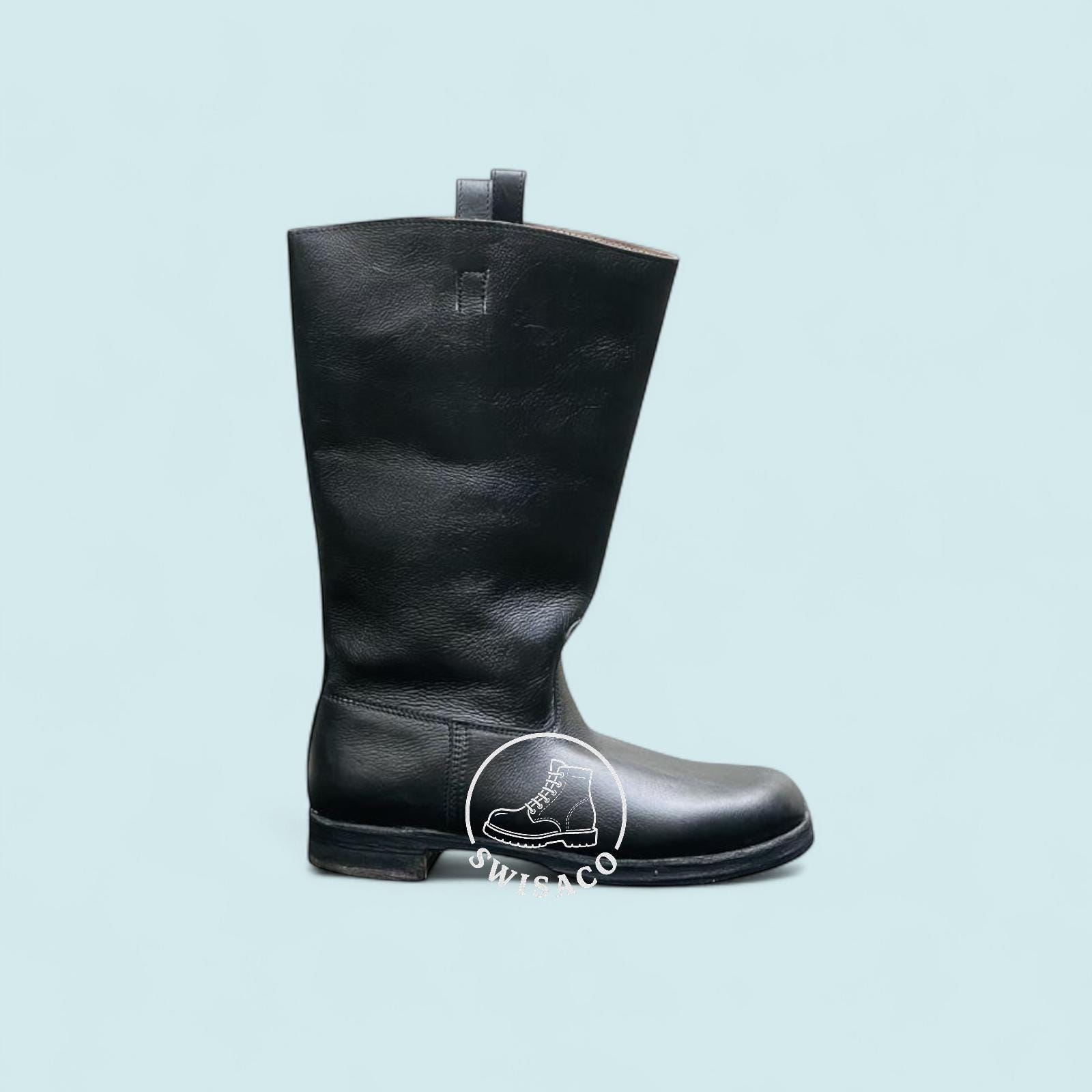 Vintage 80’s NVA Men’s German Officer Black Leather Jack Boots Size 29 US 10 WW2 German pair of black leather parade/jack boots with  main image 2