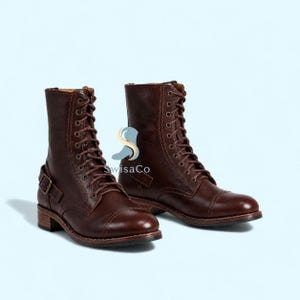 Handmade Brown Full Grain Leather Cap Toe Boots | Men's Lace Up Heritage Ankle Boot