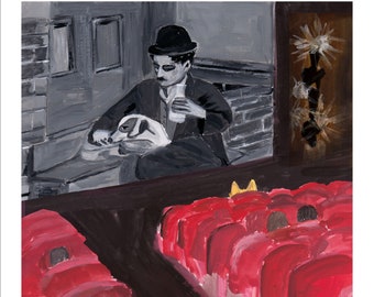 A Dog's Life. Fine Art Print. Dog watching Charlie Chaplin