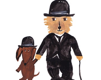 Norwich Terrier and Dachshund Puppy in Chaplin Costume