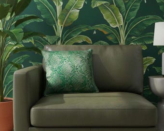 Cojín cuadrado verde esmeralda de 45 cm: estilo chinoiserie de inspiración asiática