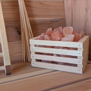 Caja de sauna de sal del Himalaya: Madera de pino natural, decoración para spa o sauna.