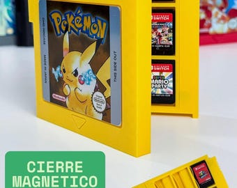 Nintendo Switch game case in the shape of a Gameboy cartridge, Pikachu design.