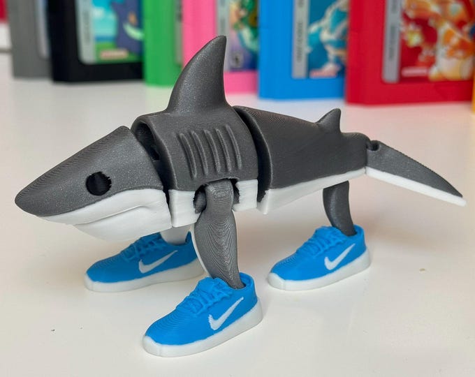 Tralalero Tralala Articulated Shark, Tralalero Tralala meme figure, PLA shark, hand-painted, Tralalero Tralala Articulated Shark
