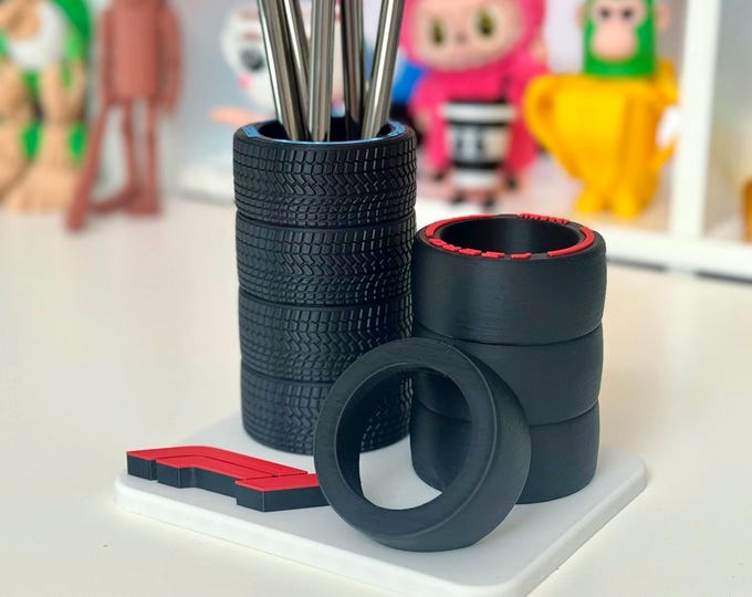 F1 Formula 1 Pirelli PZERO Tire Desk Organizer, F1 Wheel Shaped Pencil Holder – Racing Gift for F1 Fans