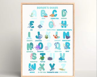Personalized Ocean Alphabet Poster: Custom Sea Life Nursery Art