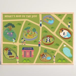 Gepersonaliseerde kinderdierentuinkaartprint | Muurkunst dierenpark voor kinderkamer of kinderkamer | Dierentuinposter, safaridieren decor cadeau voor kinderen