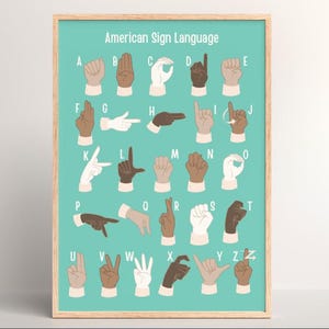 Poster Amerikanische Gebärdensprache | ASL Alphabet Wandkunst, Gebärdensprache Alphabet, ABC Print, Klassenzimmer Dekor, Lernposter