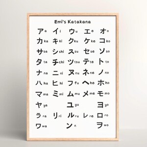 Poster personnalisé de l'alphabet katakana | Art mural japonais personnalisé, grille katakana, cadeau langue japonaise, décoration de chambre d'enfant, apprentissage des langues