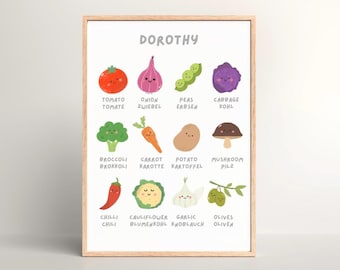 Personalized Bilingual Vegetable Poster: Kids' Educational Wall Art