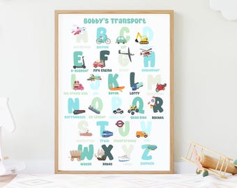 Personalized Transport Alphabet Poster: Educational Wall Art for Kids