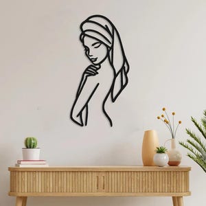 Minimalist Woman Bathroom Wall Art, Abstract Metal Wire Sculpture, Modern Female Body Decor, Woman in Towel Wall Hanging