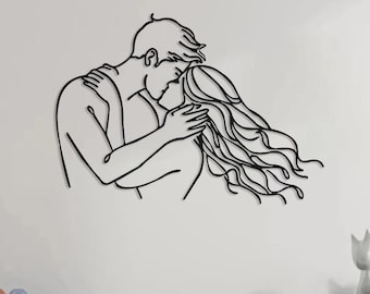 Metal Wall Art sensueel paar, met elkaar verweven liefde één lijn kunst, moderne slaapkamer decor, met elkaar verweven liefde één lijn kunst, abstract sensueel paar