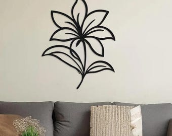 Flower Metal Wall Art, Botanical Wall Decor, Minimalist Floral Wall Sculpture, Modern Living Room Home Decor
