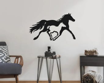 Rennend paard metalen muurkunst, minimalistische lijntekeningen, dierendecoratie, housewarmingcadeau