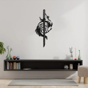Koi Fish and Katana Metal Wall Decor, Feng Shui Yin Yang  Decor, Japanese Line Art Decor, Minimalist Fish Sculpture for Living Room