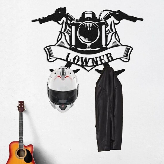 custom motorcycle helmet rack Double & Jacket Hook, Handmade perfect for renters or anyone who cant drill into their walls Wall-mounted Motorcycle Helmet Holder, Industrial
