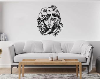 Escultura de Medusa en metal para pared, inspirada en la mitología griega