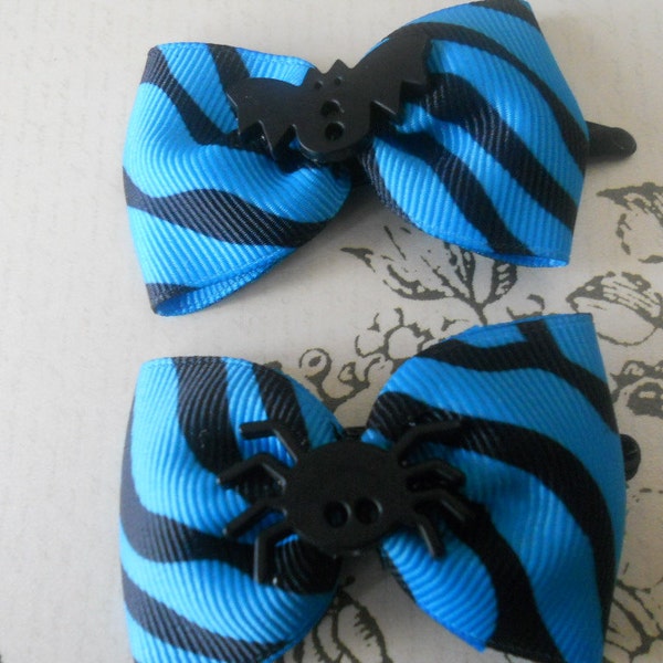 Sale - hair bows spider and bat blue zebra