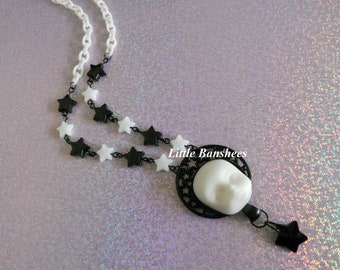 star doll face necklace and chain gothic lolita pastel goth white ghost