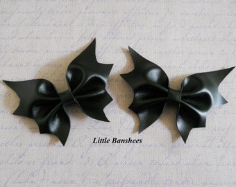 faux leather bat wings hair bow set pair black gothic lolita pastel goth