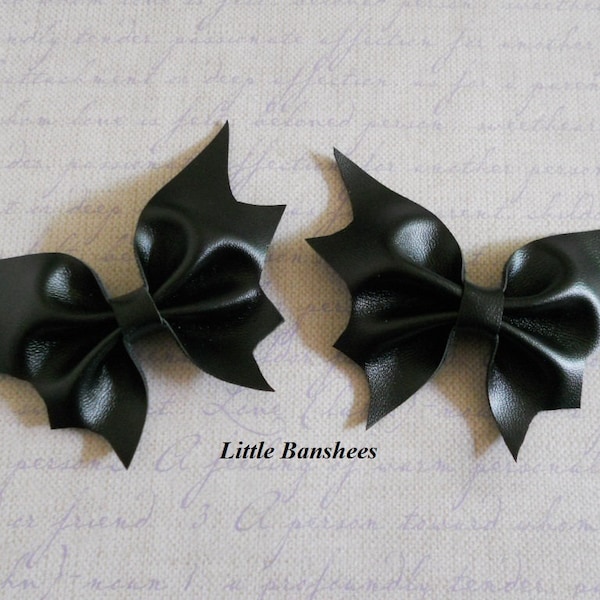 faux leather bat wings hair bow set pair black gothic lolita pastel goth