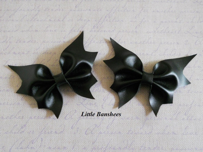 faux leather bat wings hair bow set pair black gothic lolita pastel goth image 1