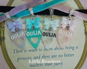 small Ouija planchette choker necklace with bows pastel goth kawaii punk lolita velvet ribbon