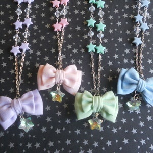 Fairy kei mini bow and stars necklace