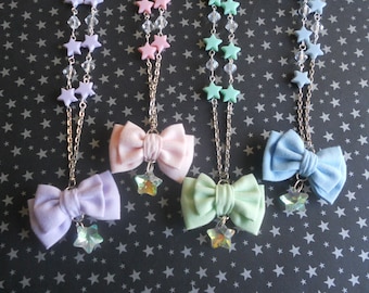 Fairy kei mini bow and stars necklace