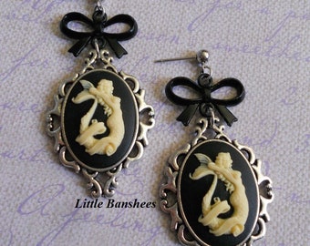 Mermaid cameo earrings gothic lolita pastel goth egl silver