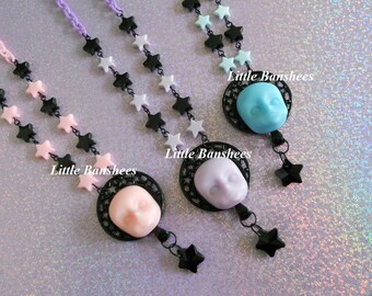 star doll face necklace and chain gothic lolita pastel goth pink blue purple