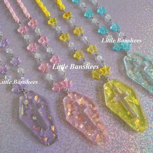 coffin cross necklace and stars chain pastel goth punk lolita pink blue purple yellow
