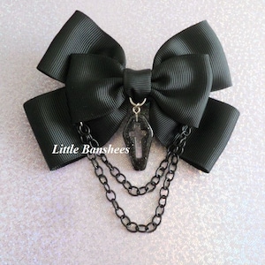 hair bow with coffin cross and plastic chain black clip brooch pastel goth lolita image 1