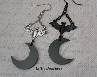 bat earrings with black moons gothic lolita pastel goth