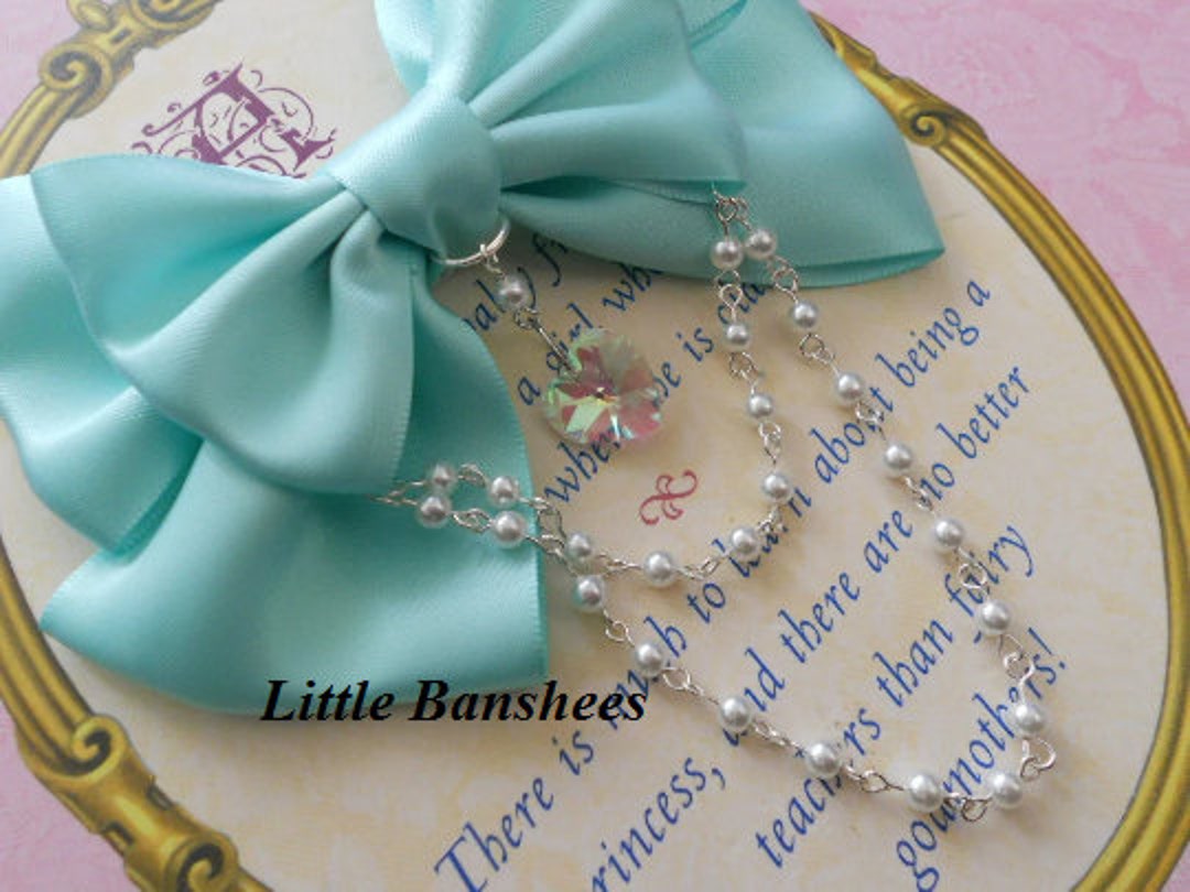 Sweet Lolita Hair Clip or Brooch Aqua Bow With Glass Heart and - Etsy