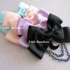 hair bow with black moon and chain pink blue purple clip brooch pastel goth lolita