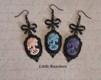 Skeleton lady cameo earrings gothic lolita pastel goth skull