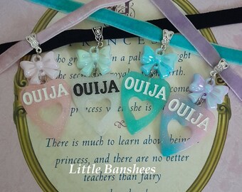 large Ouija planchette choker necklace with bows pastel goth kawaii punk lolita velvet ribbon