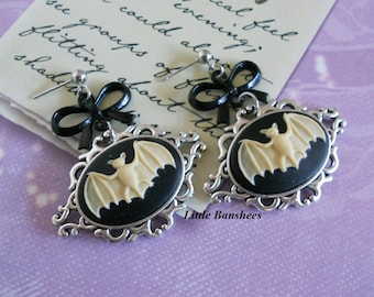 Bat cameo earrings gothic lolita pastel goth