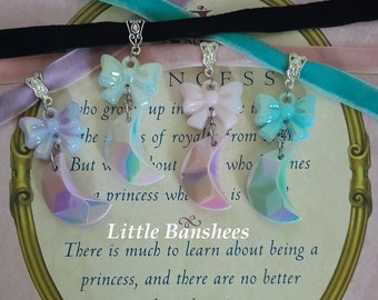 Pastel moon choker necklace with bows fairy kei kawaii lolita velvet ribbon