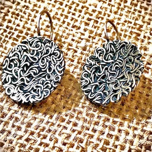 Handmade Textured Silver Earrings, Oxidized Sterling Dangle Earrings, Organic Pattern Jewelry, Artisan Abstract Silver Gift