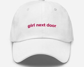 Pink Embroidered White Cap: Girl Next Door Cotton Twill Hat